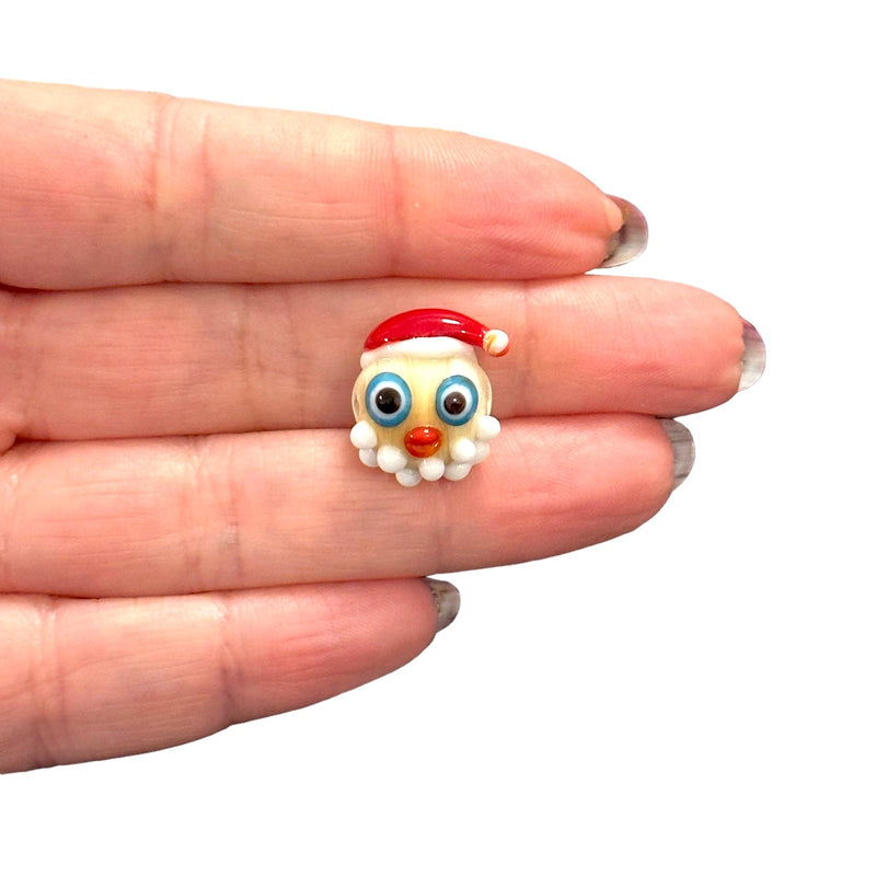 Santa Hand Made Murano Glass Charm, Horizontal Hole Santa Charm