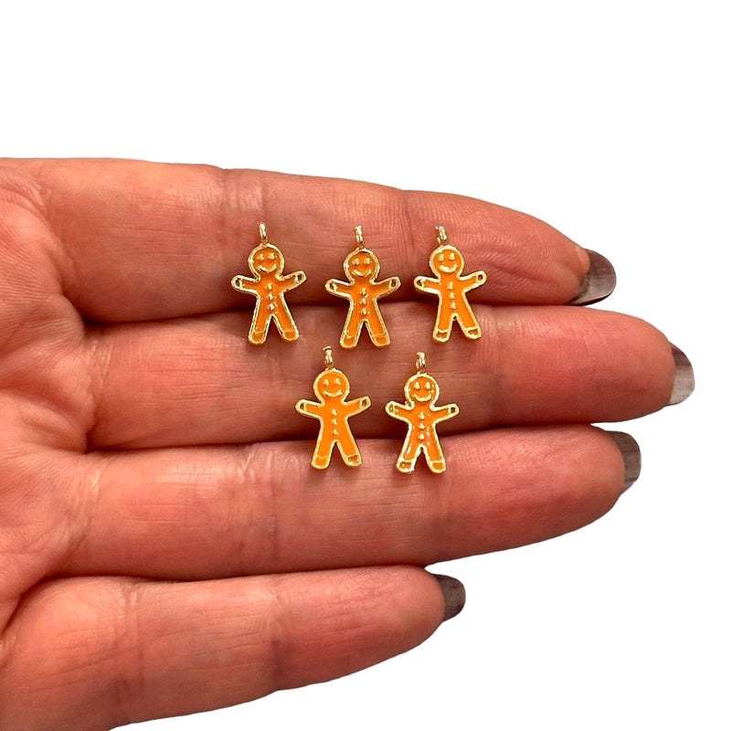 24Kt Gold Plated Brass Enamelled Gingerbread Man Charms, 5 pcs in a pack