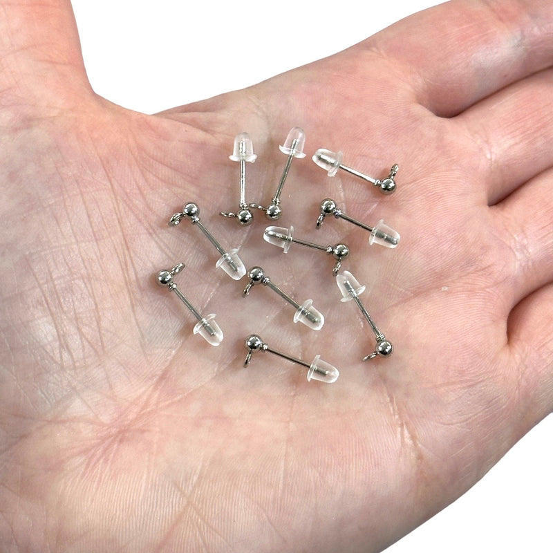 Rhodium Plated 3mm Ball Post Earring, Ball Stud Earring With Loop, 10 Pcs in a Pack,NEW!!!