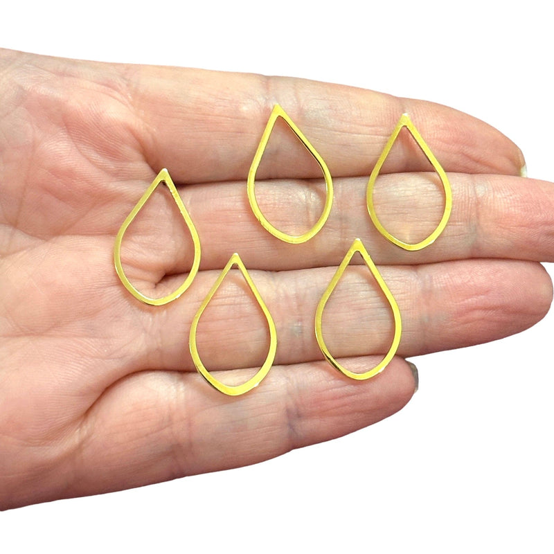 24Kt Gold Plated 23x14mm Drop Charms, Gold Drop Connector Charms, 5 pcs in a pack