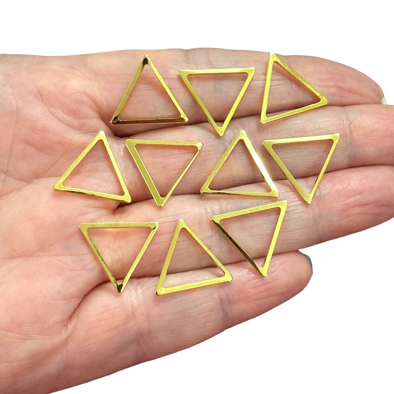 Charmes triangulaires plaqués or 24 carats de 17 mm, charmes de connecteur triangle en or, 10 pièces dans un paquet
