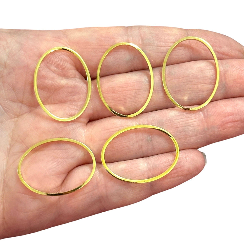 Charmes ovales plaqués or 24 carats 28x21 mm, charmes de connecteur ovales en or, 5 pièces dans un paquet