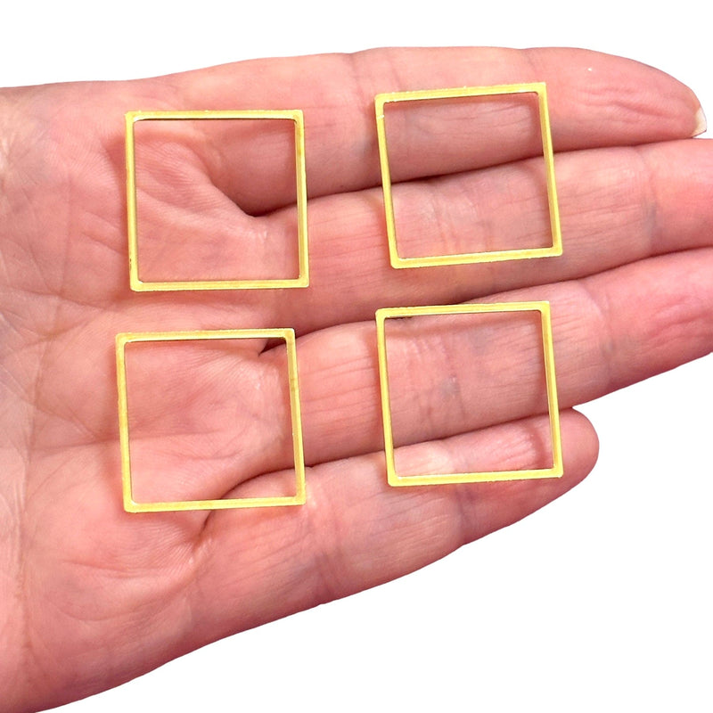 Charmes carrés plaqués or 24 carats de 22 mm, charmes de connecteur carré en or, 4 pièces dans un paquet