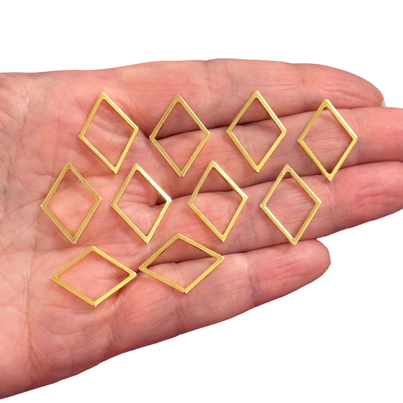 Charmes en losange plaqués or 24 carats 20x15 mm, charmes de connecteur en losange en or, 10 pièces dans un paquet