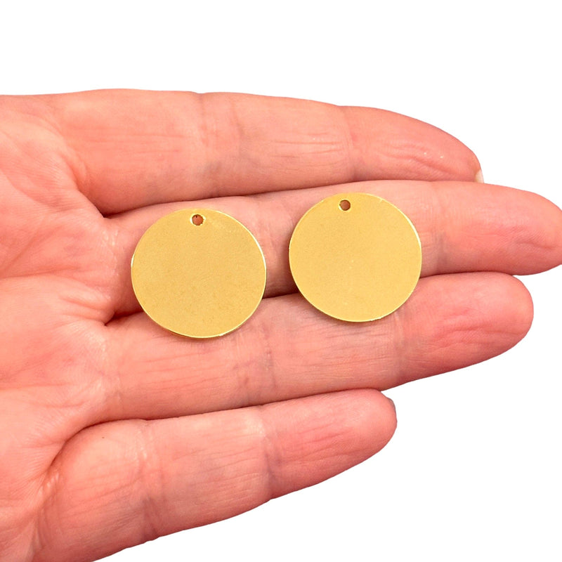 Charmes d’étiquettes rondes plaquées or 24 carats de 20 mm, breloques d’étiquettes rondes en or, 2 pièces dans un paquet