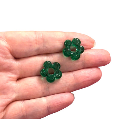 Hand Made Murano Glass Flower Charms With 5mm Holes, 2 pcs in a pack