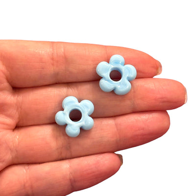 Hand Made Murano Glass Flower Charms With 5mm Holes, 2 pcs in a pack