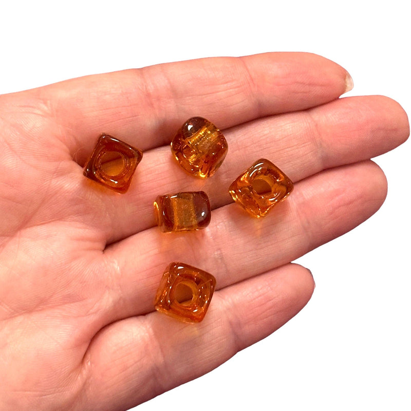 Hand Made Murano Glass Square Beads With 5mm Holes, 5 pcs in a pack