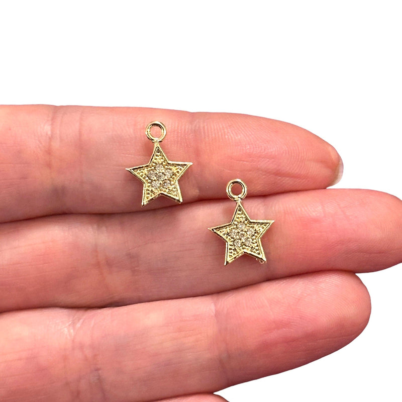 24Kt Gold Plated CZ Micro Pave Star Charms, 2 pcs in a pack
