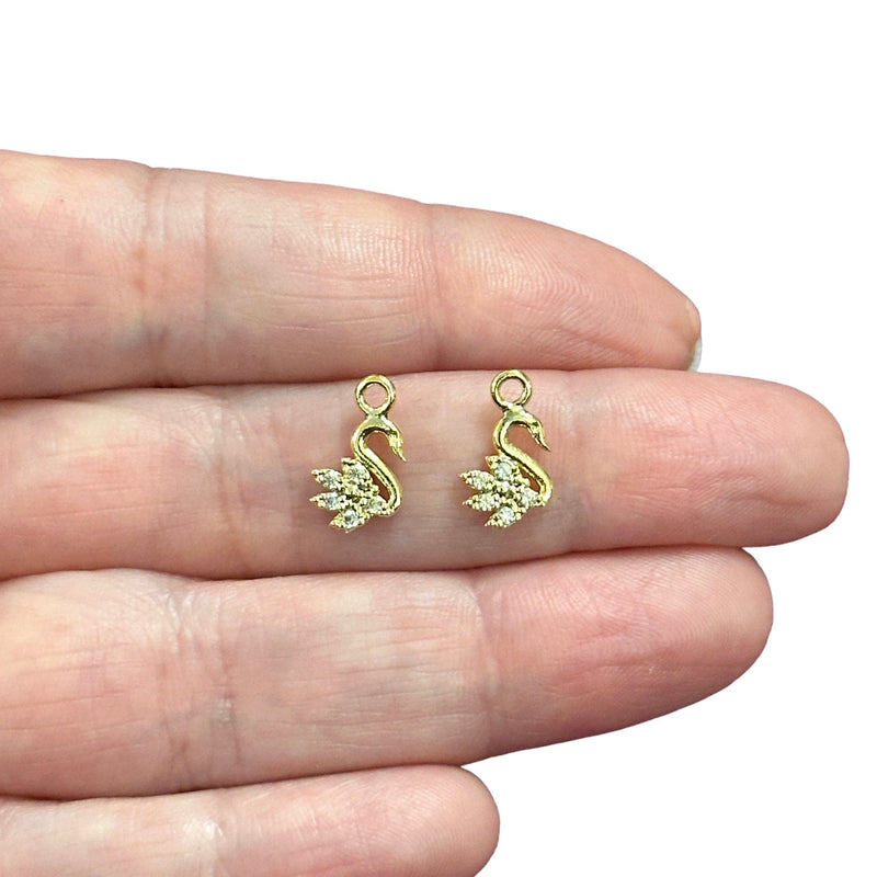 24Kt Gold Plated CZ Micro Pave Swan Charms, 2 pcs in a pack