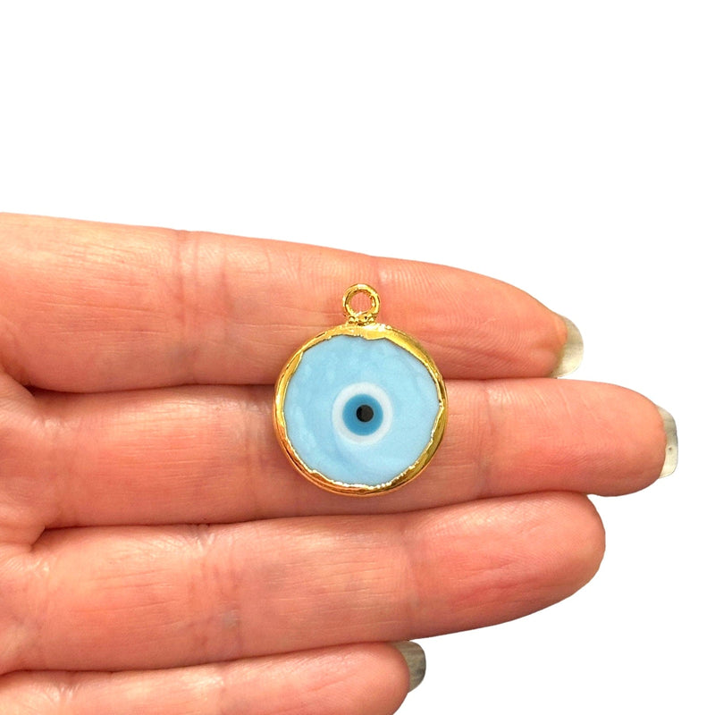24Kt Gold Plated Hand Made Murano Glass Blue Evil Eye Charm