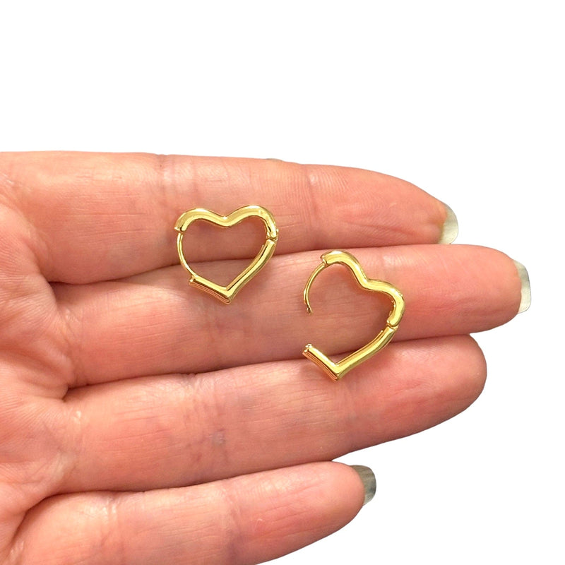 24Kt Gold Plated Dainty Heart Hoop Earrings,Heart Leverback Earrings, Heart Huggie Earrings,Delicate Heart Earrings