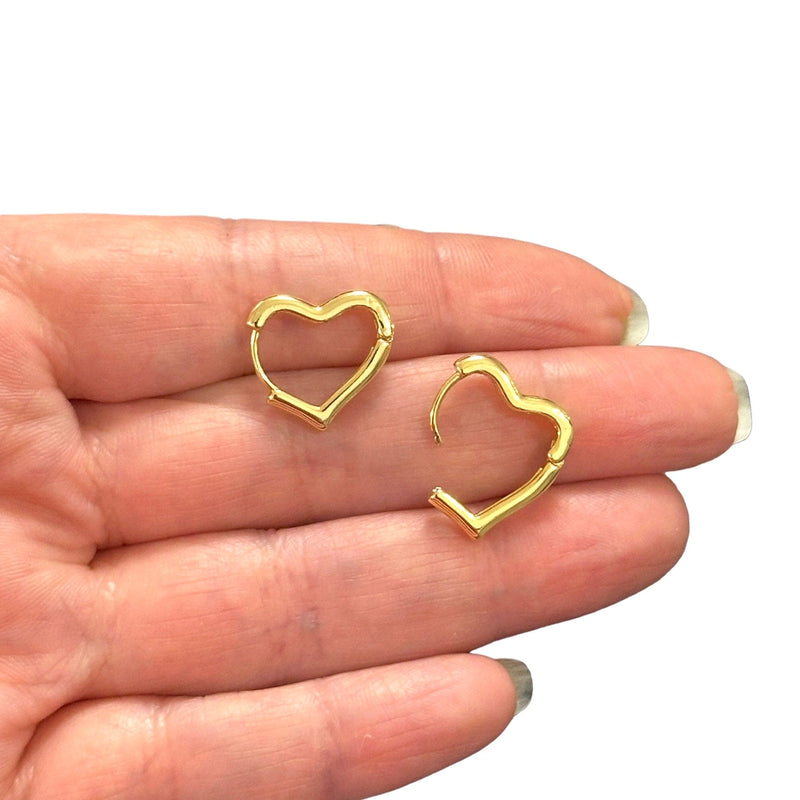 24Kt Gold Plated Dainty Heart Hoop Earrings,Heart Leverback Earrings, Heart Huggie Earrings,Delicate Heart Earrings