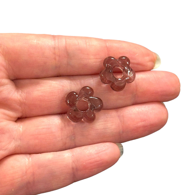 Hand Made Murano Glass Flower Charms With 5mm Holes, 2 pcs in a pack