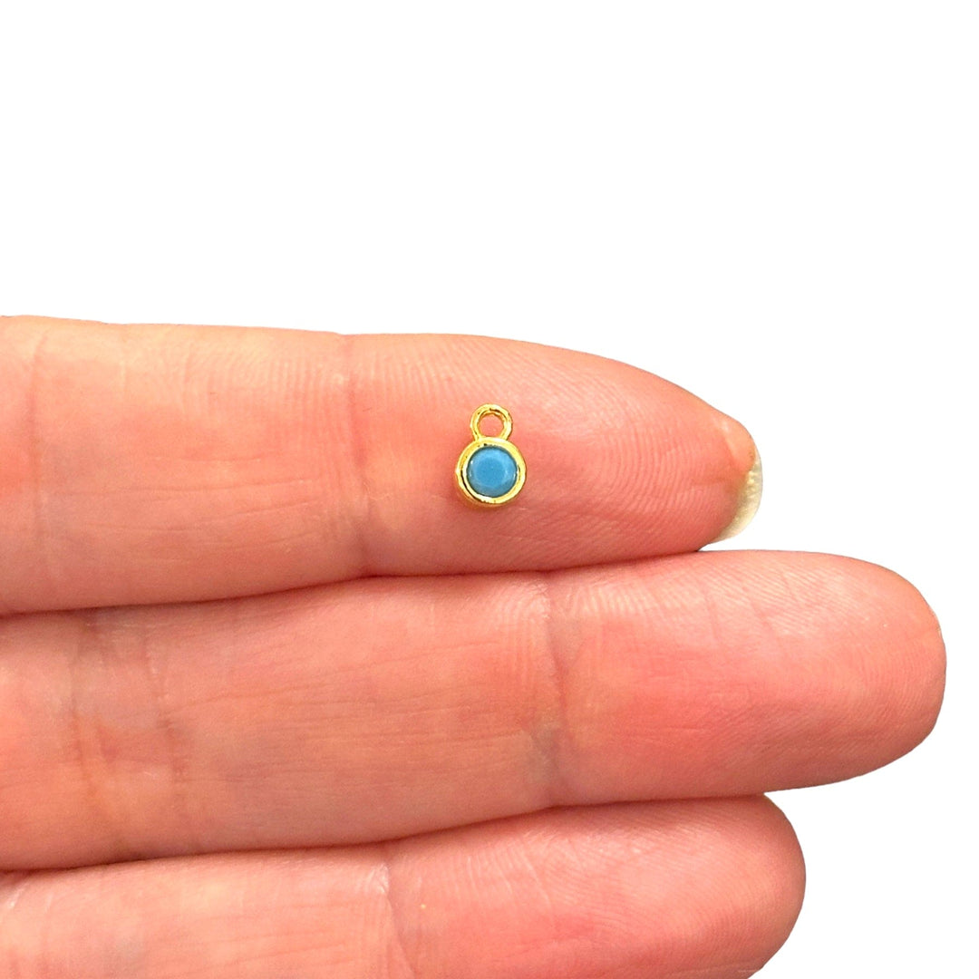 Birthstone Round 24Kt Gold Plated CZ Charms, Mini Birthstone CZ Charms