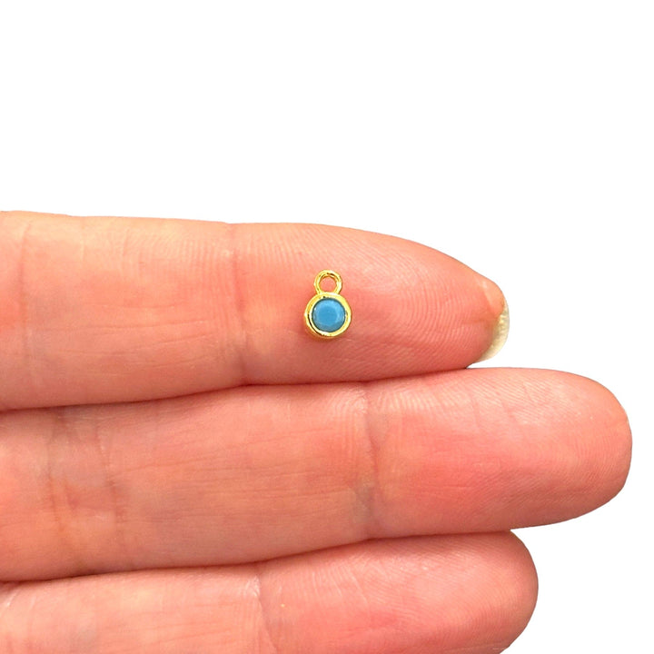Birthstone Round 24Kt Gold Plated CZ Charms, Mini Birthstone CZ Charms