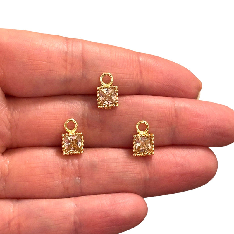 24Kt Gold Plated Square Pink CZ Charms, 3 pcs in a pack