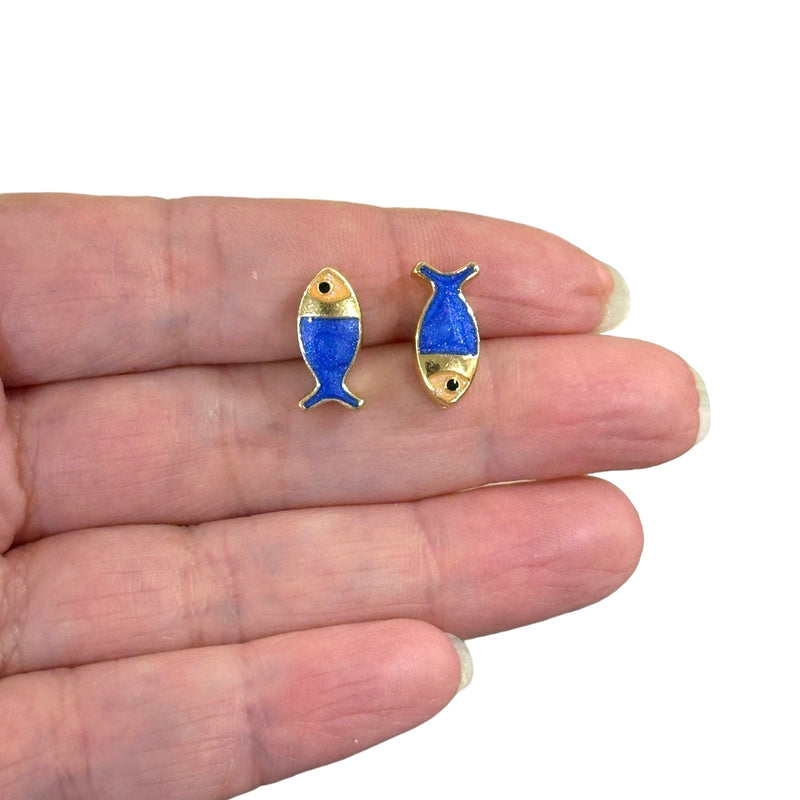 24Kt Gold Plated Double Side Navy Enamelled Fish Spacer Charms
