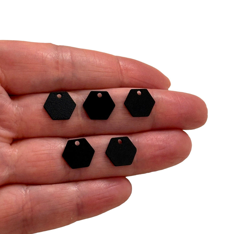 Black Plated 11x10mm Hexagon Tag Charms, Black Hexagon Tag Charms, 5 pcs in a pack