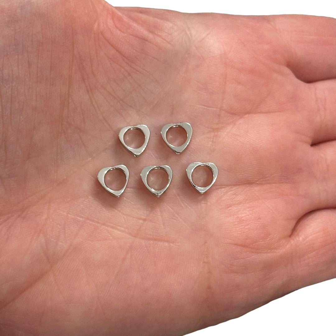 Rhodium Plated Hollow Heart Spacer Charms, 5 pcs in a pack