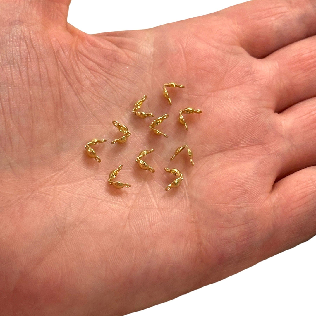 Stainless Steel 24K Gold Plated Bead Tip Clamshells, Fold Over Crimp Bead, Knot Tip Cover Ends, Knot Covers,