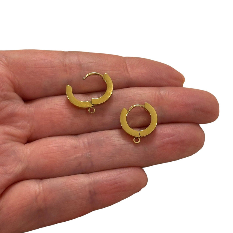 Stainless Steel 24Kt Gold Plated Huggie Hoop Earrings With Loop