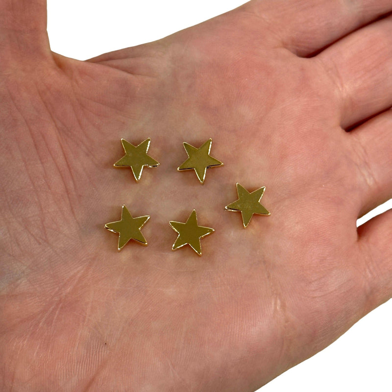 24Kt Gold Plated Star Spacer Charms, 10mm  Gold Star Charms, 5 pcs in a pack