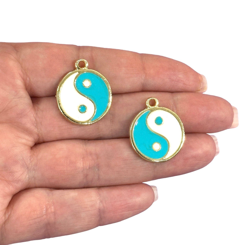 24Kt Gold Plated Turquoise Enamelled Yin Yang Charms, 2 Pcs in a pack