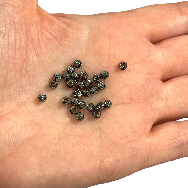 Gunmetal Plated Laser Cut 4mm Spacer Beads, Gunmetal Plated 4mm Dorica Spacer Beads, 25 beads in a pack