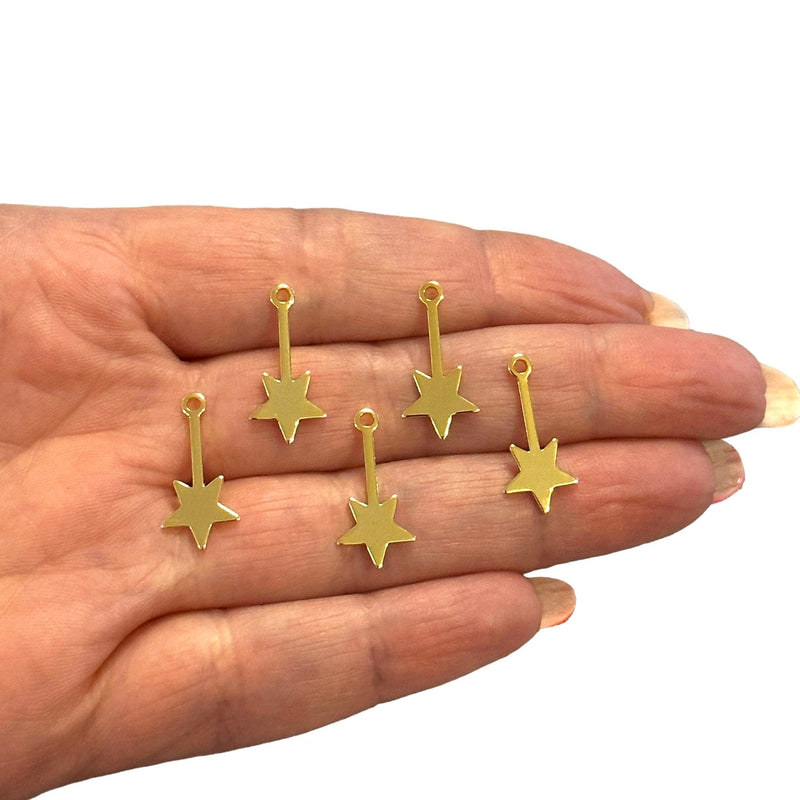 24Kt Gold Plated Brass Star Stick Charms,5 pcs in a pack