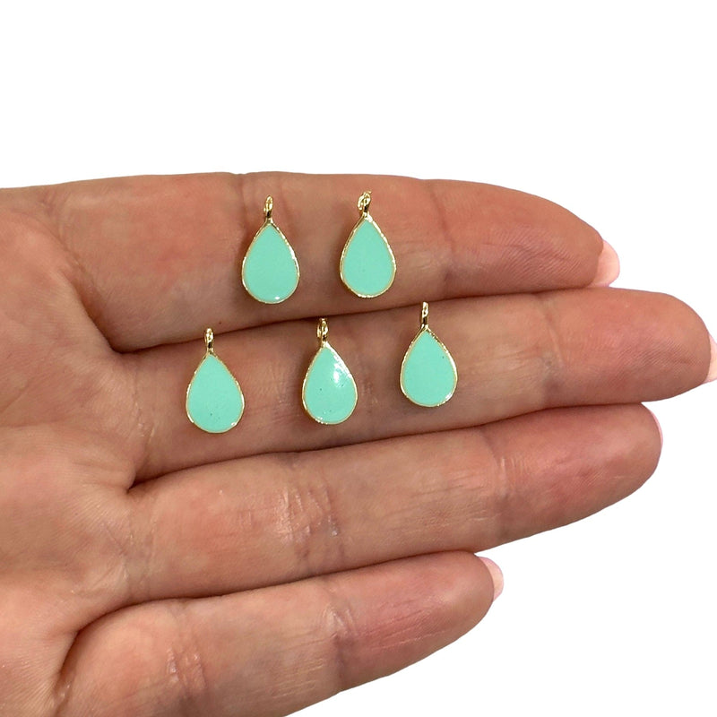 24Kt Gold Plated Mint Enamelled Drop Charms, 5 pcs in a Pack