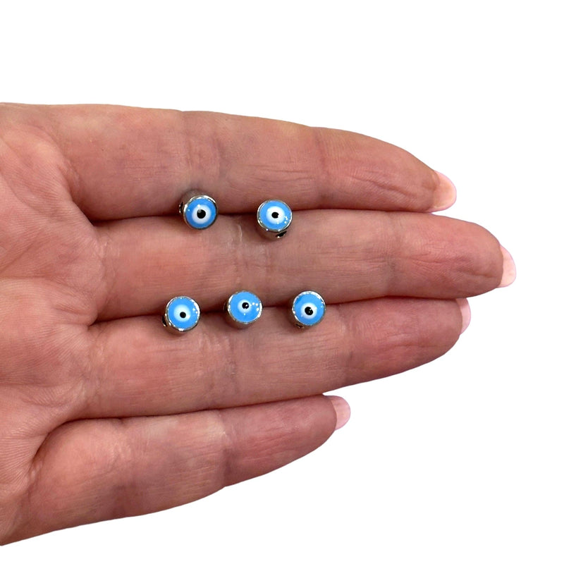 6mm Silver Plated Evil Eye Beads, 6mm Silver Plated Evil Eye Spacers, 5 Pcs in a Pack