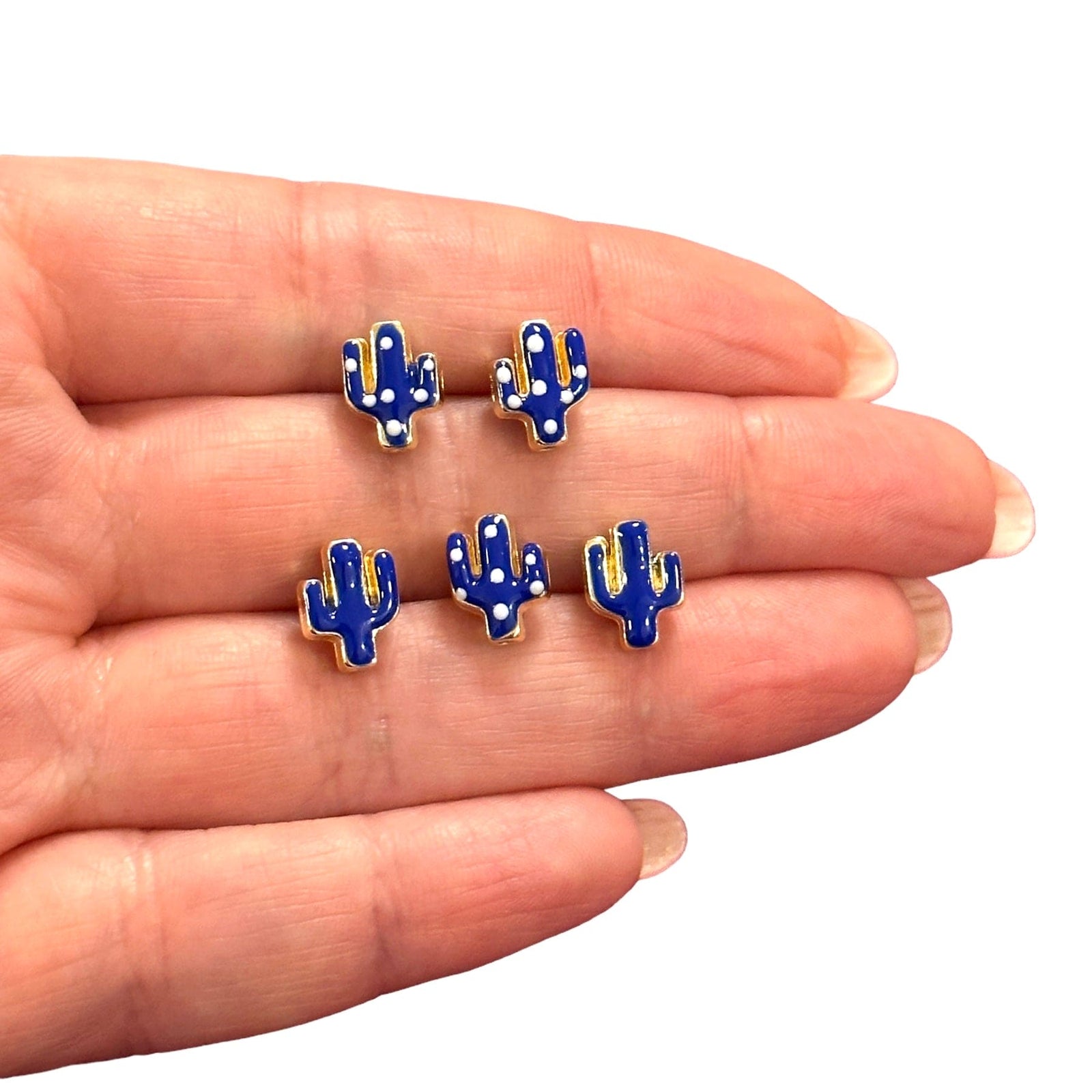 24Kt Gold Plated Double Side Enamelled Cactus Charms, 5 pcs in a pack