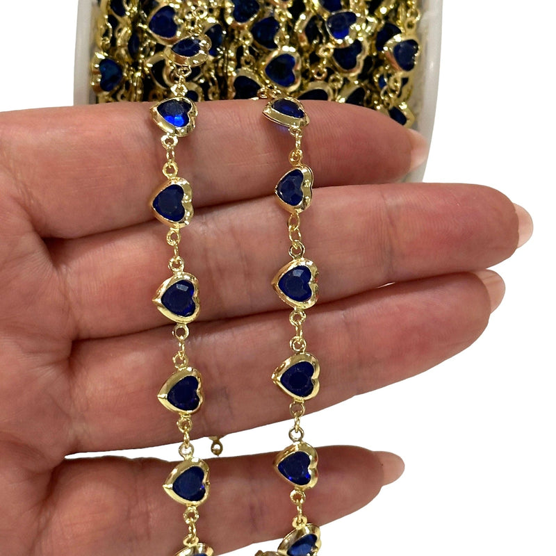 Sapphire Heart Rosary Chain, 18Kt Gold Plated Rosary Chain,