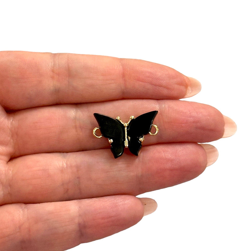 24 Karat vergoldetes Messing und handgefertigter Schmetterlings-Doppelschlaufen-Verbindungsanhänger aus Kunstharz