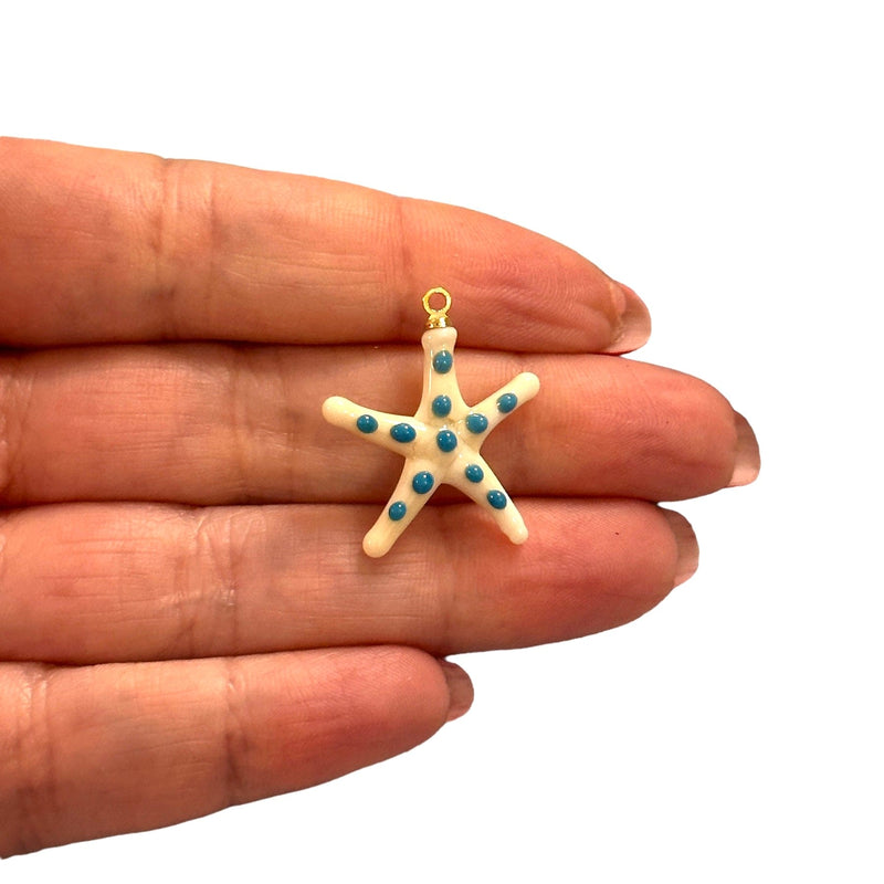 Hand Made Murano Glass White Starfish Charm with 24Kt Gold Plated Pin