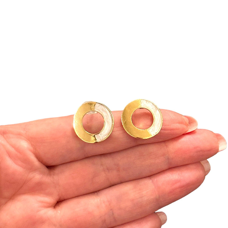 24Kt Gold Plated Ivory Enamelled Brass Stud Earrings, 2 pcs in a pack,