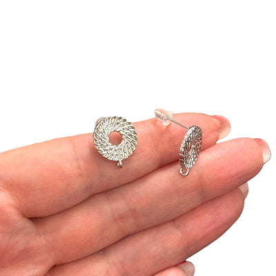 Rhodium Plated Brass Stud Earrings, 2 pcs in a pack,