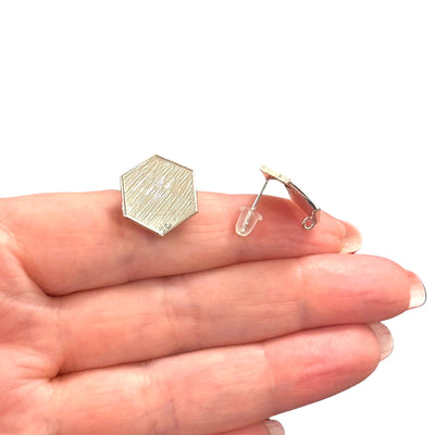 Rhodium Plated Brass Stud Earrings, 2 pcs in a pack,