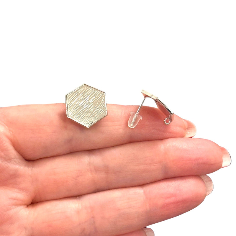 Rhodium Plated Brass Stud Earrings, 2 pcs in a pack,