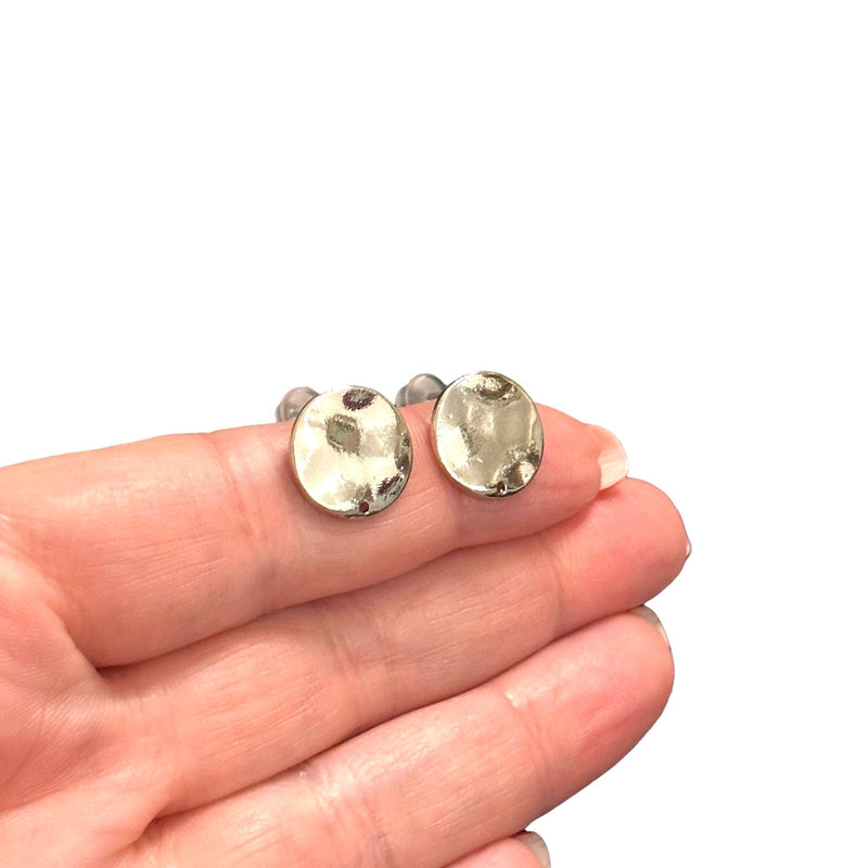 Rhodium Plated Brass Stud Earrings, 2 pcs in a pack,