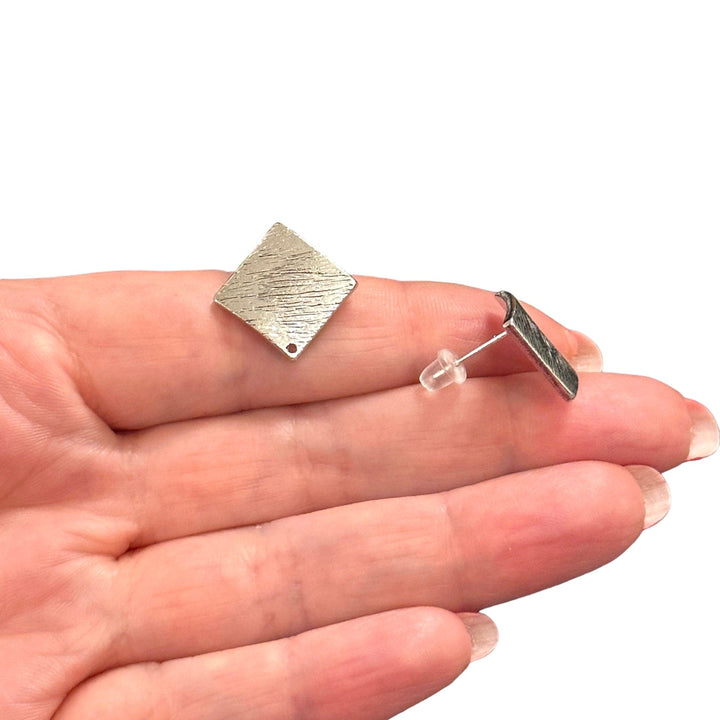 Rhodium Plated Brass Stud Earrings, 2 pcs in a pack,