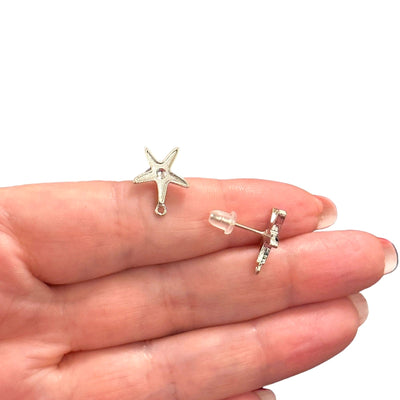 Rhodium Plated Brass Stud Earrings, 2 pcs in a pack,