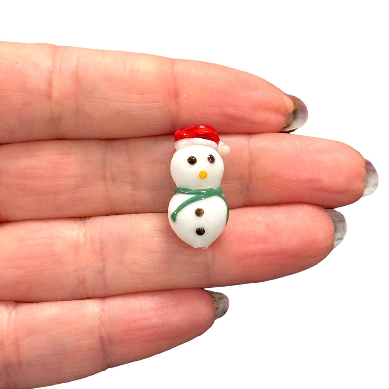 Snowman Hand Made Murano Glass Charm, Vertical Hole Snowman Charm