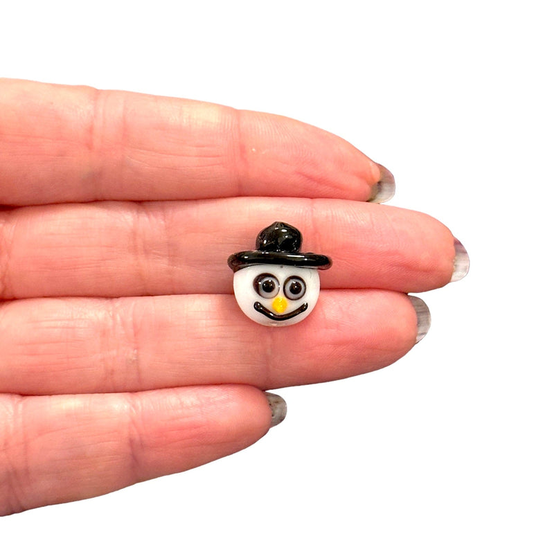 Snowman Hand Made Murano Glass Charm, Vertical Hole Snowman Charm