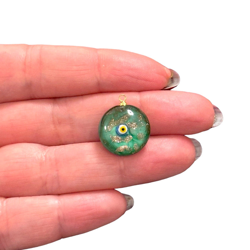 Hand Made Murano Glass Evil Eye Charm With 24Kt Gold Plated Pin