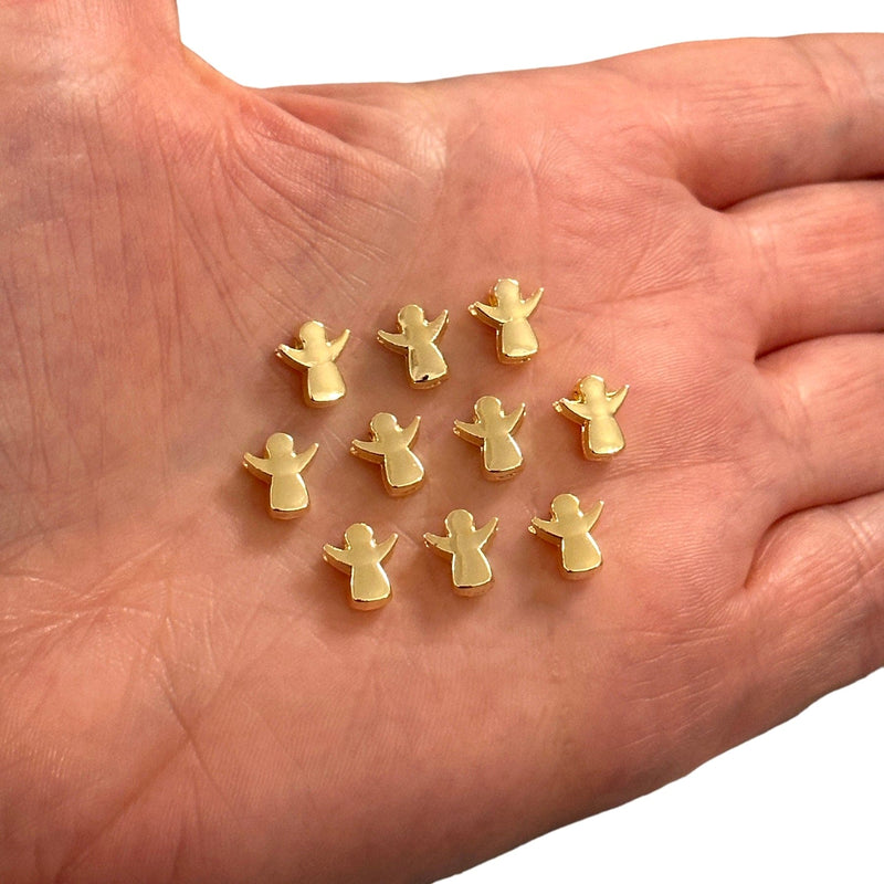 24Kt Gold Plated Angel Spacer Charms, Horizontal Hole Gold Angel Charms, 10 pcs in a pack