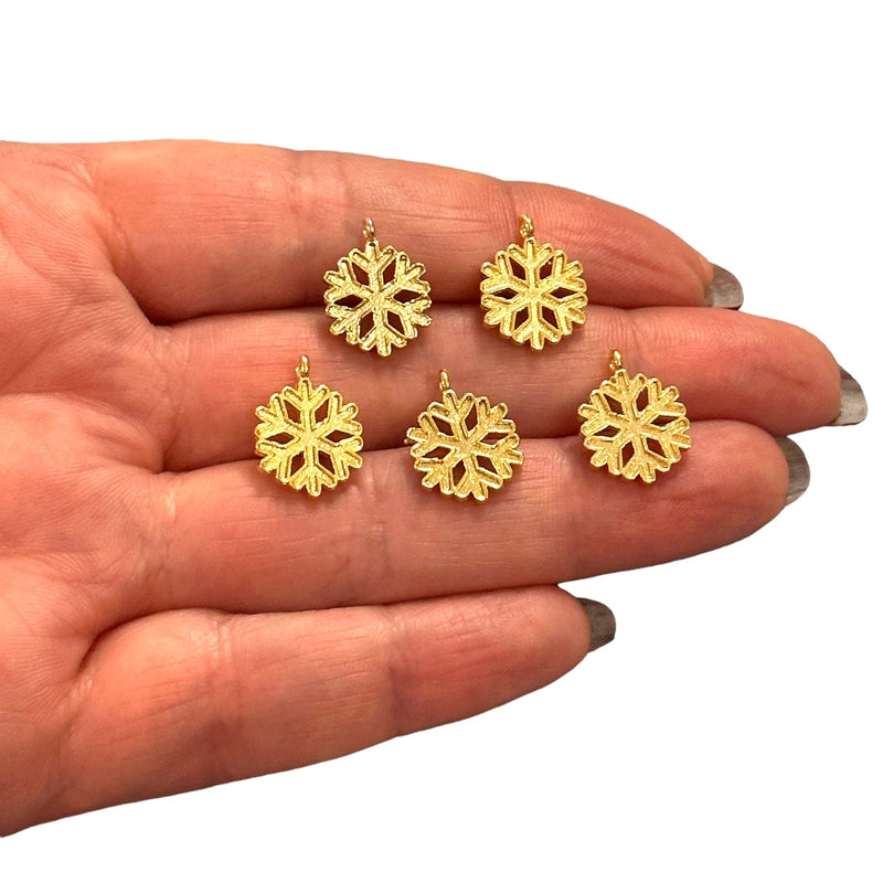24Kt Gold Plated Snowflake Charms, 5 pcs in a pack