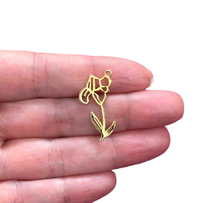 24Kt Gold Plated Birth Flower Charm, Birth Month Flower Pendant, Gold Floral Necklace