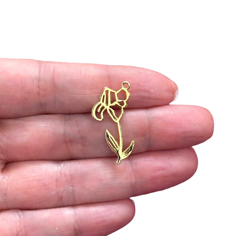 Charme de fleur de naissance plaqué or 24 carats, pendentif fleur du mois de naissance, collier floral en or